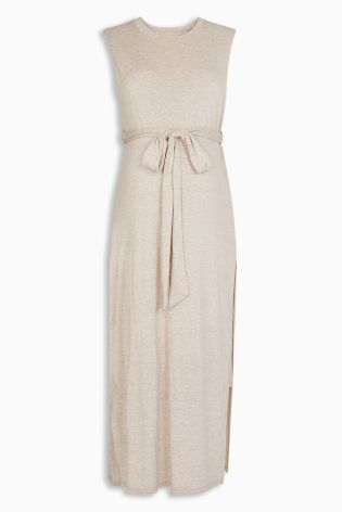Neutral Maternity Belted Dress